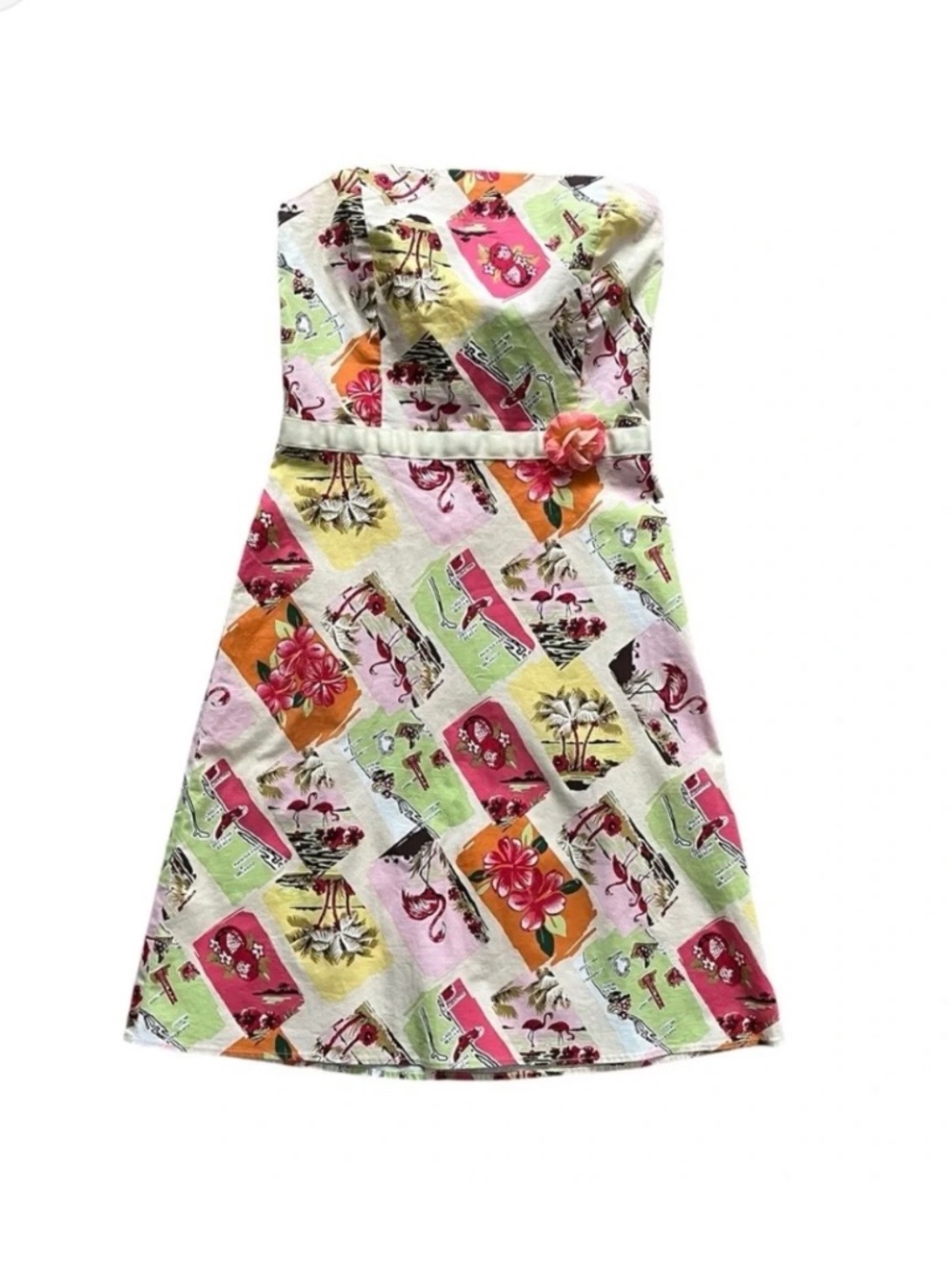 Vintage Ruby Rox Flamingo Print Strapless A-Line Dress